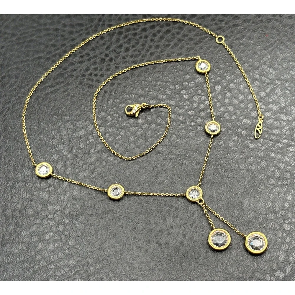 Nadri 18K Gold Plated Crystal Station Y-Drop Necklace Chain Bezel Set Stones